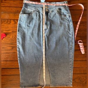 Casual Denim High Waist Split Hem Pencil Jean Midi Skirt